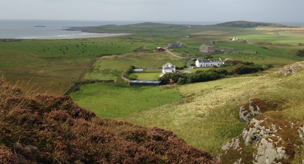 An Aerial view of Islay Cottages Kilchoman village cottages and house.