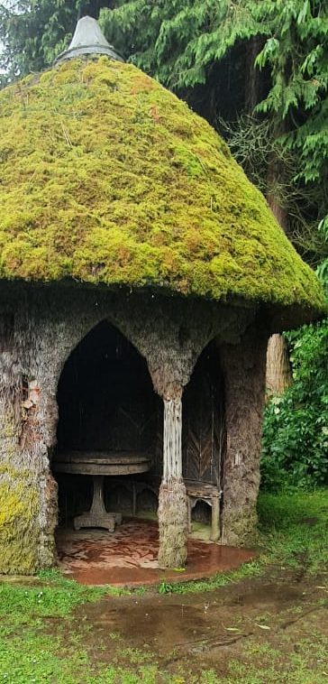 A little fairy hut made from trees at Traquair House