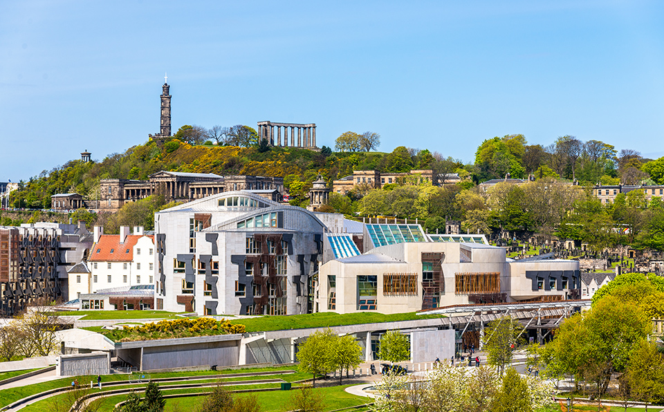 Scottish PArliament with Calton Hill behind