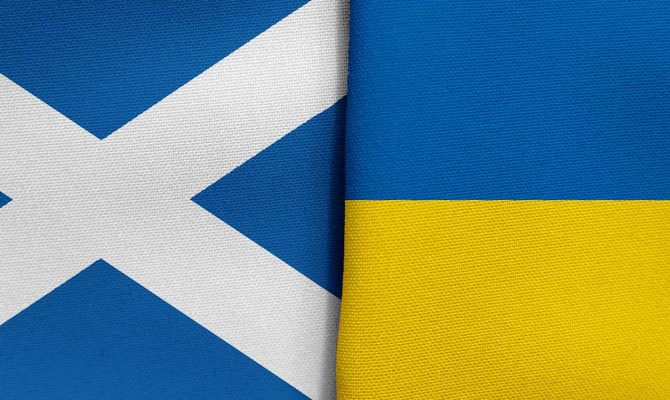 The Scottish and Ukrainian flags together