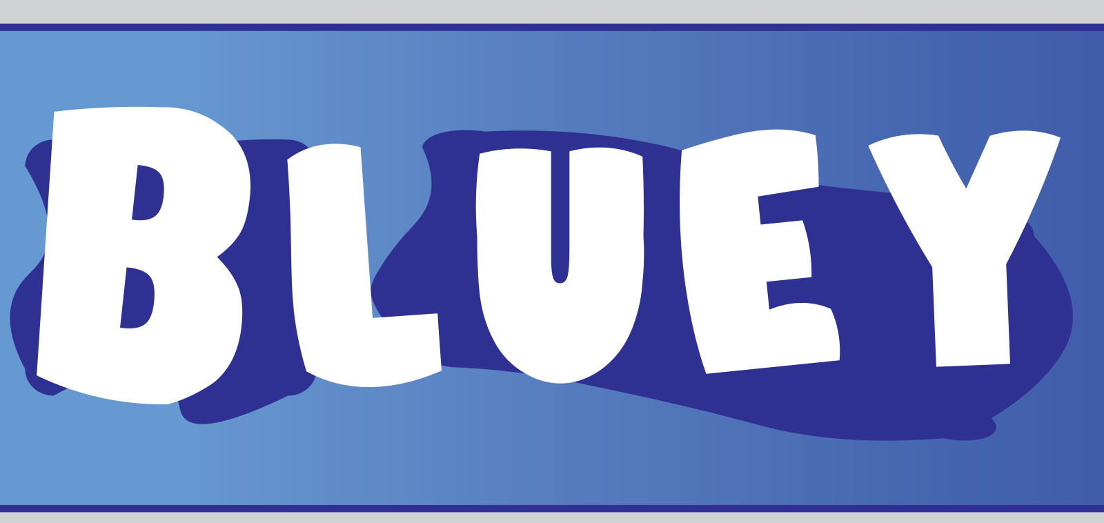 Bluey written in white letters on a blue background