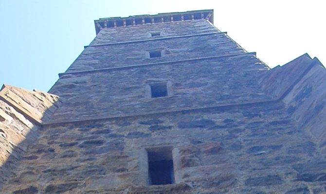 Corstorphine Hill Tower from the ground looking up